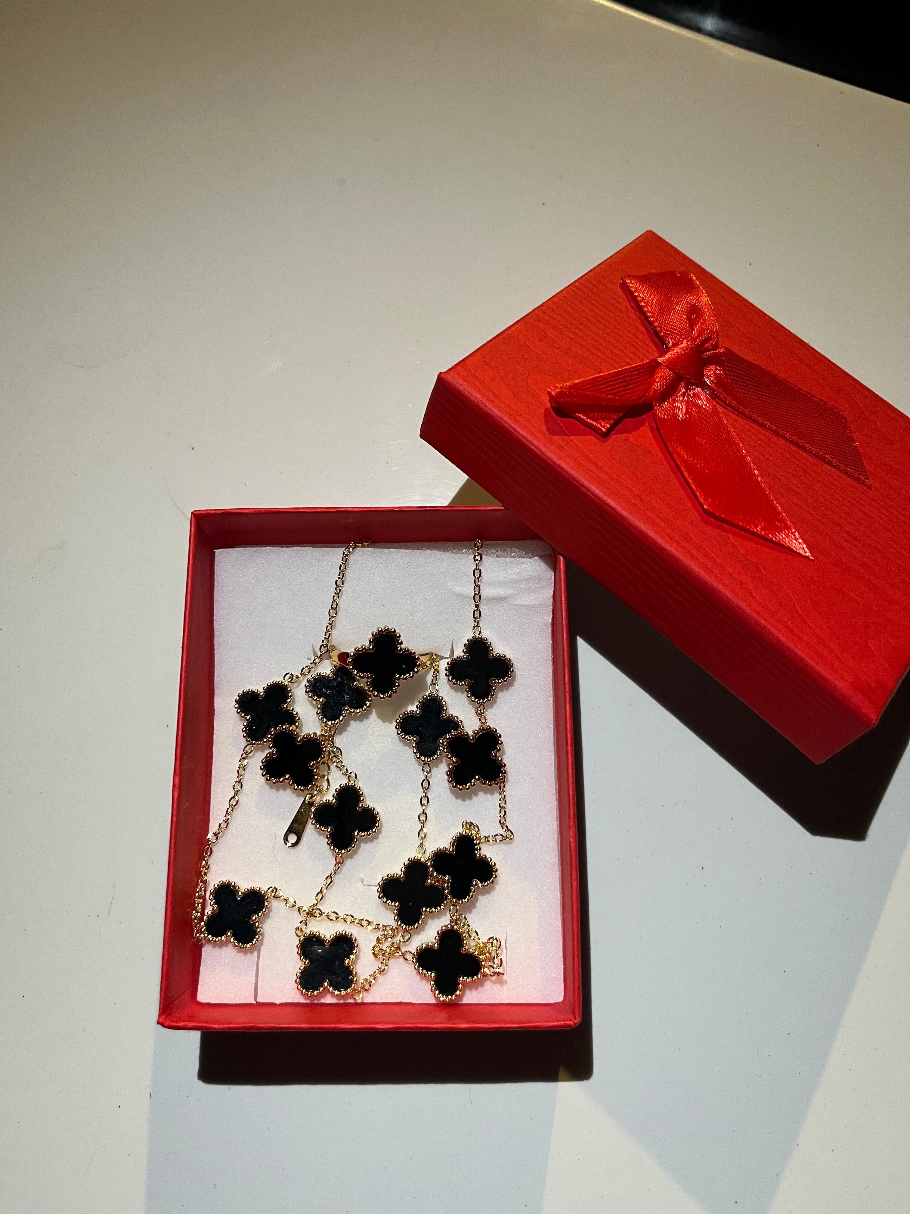 Parure Complète Trèfles Noirs & Or - Style Van Cleef